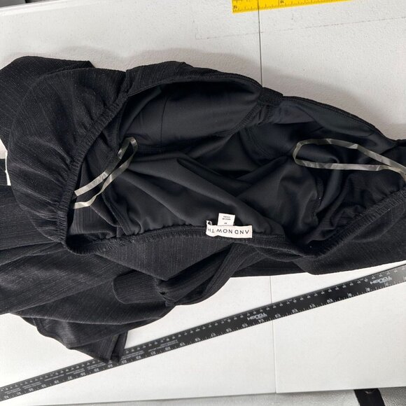 And Now This Black Long-Sleeve Knit Mini Dress Size M Smocked Metallic Babydoll - Picture 10 of 11